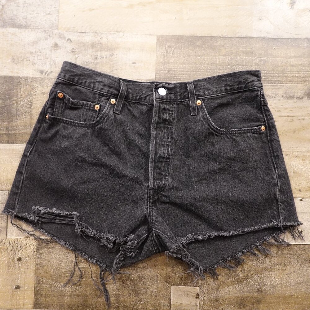 Levi’s 501 Button-Fly Cutoff Denim‎ Shorts Women’s W32 Black High Rise 3” Inseam